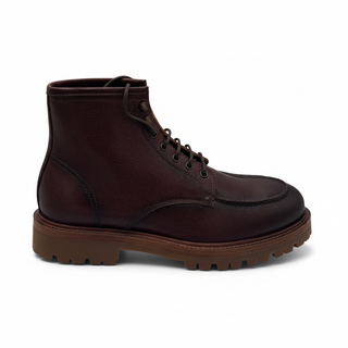 Brunello Cucinelli Pebbled Leather Moc-Toe Lace-Up Ankle Boots
