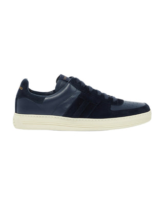 Tom Ford Perforated Leather Suede Low-Top Lace-Up Sneakers Navy