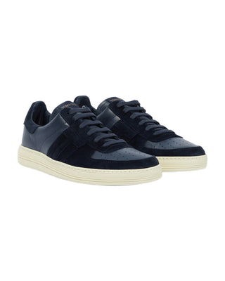 Tom Ford Perforated Leather Suede Low-Top Lace-Up Sneakers Navy