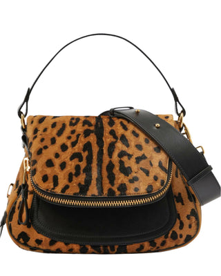 Tom Ford Leopard Print Calf Hair Flap Shoulder Bag