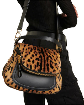 Tom Ford Leopard Print Calf Hair Flap Shoulder Bag