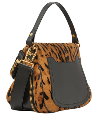Tom Ford Leopard Print Calf Hair Flap Shoulder Bag