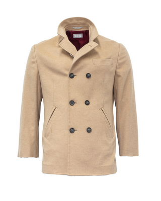 Brunello Cucinelli Wool-Cashmere Double-Breasted Pea Coat Camel