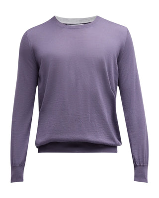 Brunello Cucinelli Fine Knit Crew-Neck Sweater with Contrast Trim