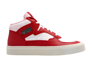 Rhude Red Marbled Panel Leather High-Top Sneakers