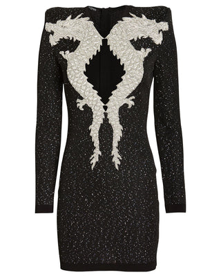 Balmain Embellished Dragon Embroidered Long-Sleeve Mini Dress