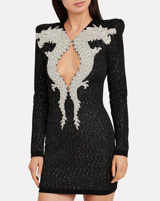 Balmain Embellished Dragon Embroidered Long-Sleeve Mini Dress