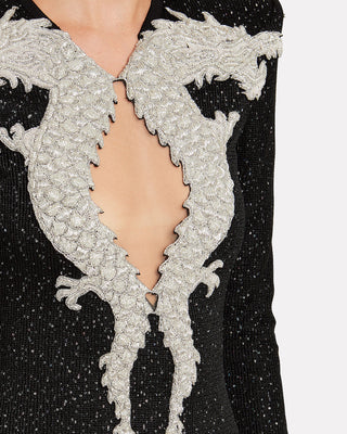 Balmain Embellished Dragon Embroidered Long-Sleeve Mini Dress