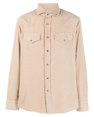 Brunello Cucinelli Corduroy Snap-Button Western Shirt Beige