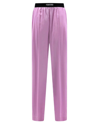 Tom Ford Satin Wide-Leg Trousers with Logo Waistband