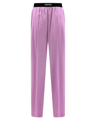 Tom Ford Satin Wide-Leg Trousers with Logo Waistband