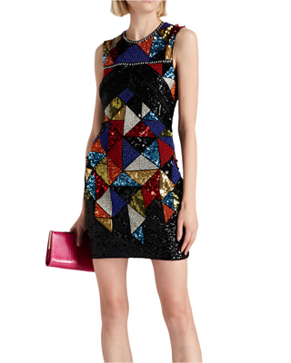 Balmain Black Colorful Sequin-Embellished Sleeveless Mini Dress