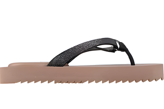 Brunello Cucinelli Glittered Strap Platform Flip-Flops with Serrated Sole