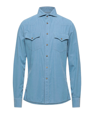 Brunello Cucinelli Light Blue Fine-Wale Corduroy Western Shirt