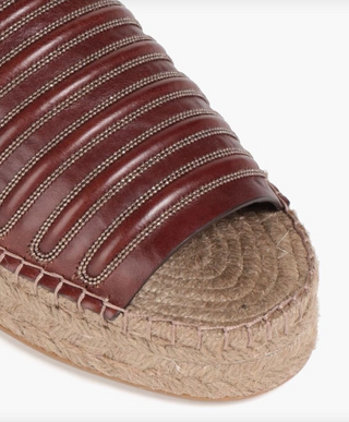 Brunello Cucinelli Padded Leather Ribbed Espadrille Slide Sandals
