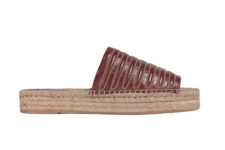 Brunello Cucinelli Padded Leather Ribbed Espadrille Slide Sandals