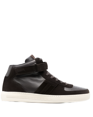 Tom Ford Chocolate Brown Leather Suede Mid-Top Sneakers