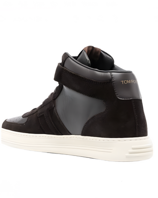 Tom Ford Chocolate Brown Leather Suede Mid-Top Sneakers