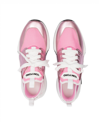 Tom Ford Mesh and Metallic Runner Sneakers with Side Strap Pink