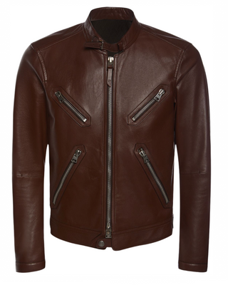 Tom Ford Brown Leather Four-Pocket Racer Jacket