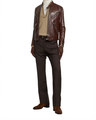 Tom Ford Brown Leather Four-Pocket Racer Jacket