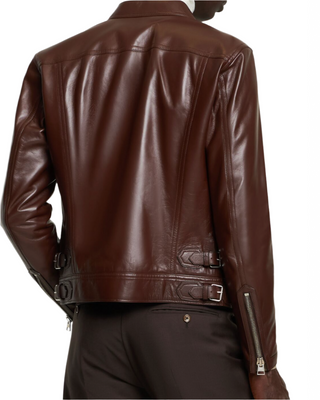 Tom Ford Brown Leather Four-Pocket Racer Jacket
