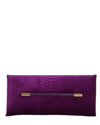 Tom Ford Snakeskin-Effect Leather Evening Clutch with Gold Bar