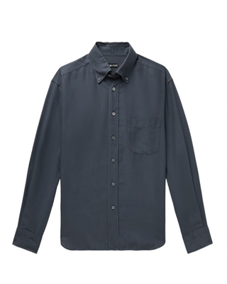 Tom Ford Cotton Button-Down Collar Shirt with Chest Pocket Black