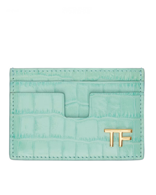 Tom Ford Light Blue Embossed Croc-Effect Leather TF Logo Card Holder