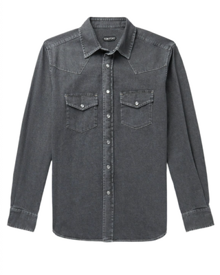 Tom Ford Washed Denim Western Shirt with Snap Buttons