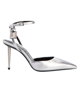 Tom Ford Metallic Leather Padlock Ankle Strap Slingback Pumps