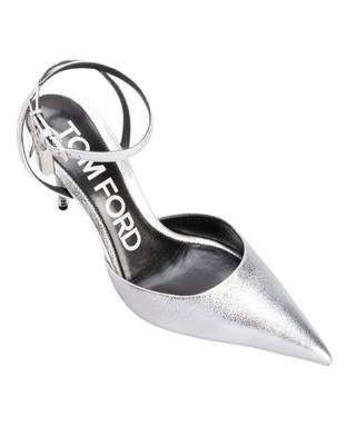 Tom Ford Metallic Leather Padlock Ankle Strap Slingback Pumps