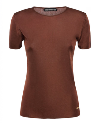 Tom Ford Fine-Knit Short-Sleeve Round-Neck Top Brown