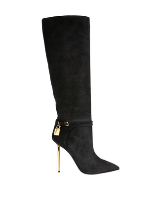 Tom Ford Suede Point-Toe Padlock Tall Boots