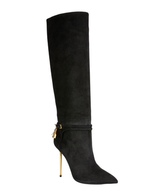Tom Ford Suede Point-Toe Padlock Tall Boots