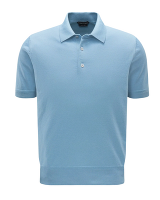 Tom Ford Cotton Knit Short-Sleeve Polo Shirt Light Blue