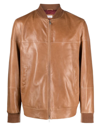 Brunello Cucinelli Smooth Leather Full-Zip Bomber Jacket