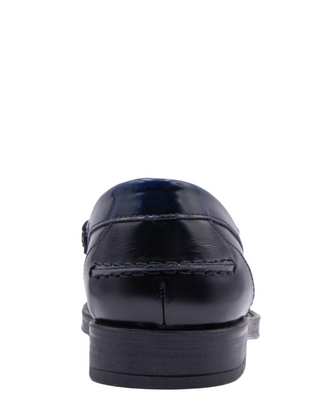 Tods Polished Leather Woven Penny Loafers Dark Blue