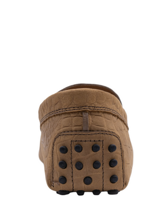 AccessXPrive Crocodile-Embossed Leather Gommino Driving Shoes Tan
