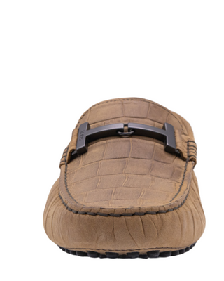 AccessXPrive Crocodile-Embossed Leather Gommino Driving Shoes Tan