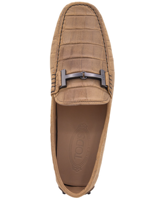 AccessXPrive Crocodile-Embossed Leather Gommino Driving Shoes Tan
