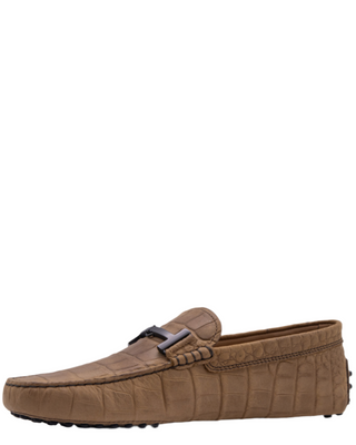 AccessXPrive Crocodile-Embossed Leather Gommino Driving Shoes Tan