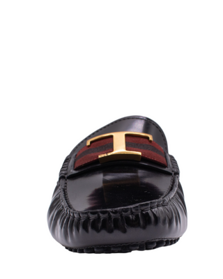 AccessXPrive Leather Striped Strap Gommino Driving Shoes Black