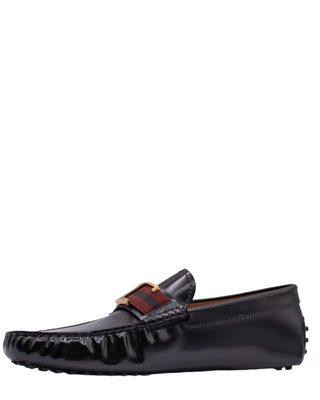 AccessXPrive Leather Striped Strap Gommino Driving Shoes Black