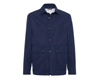 Brunello Cucinelli Cotton Blend Flap Pocket Utility Jacket Blue