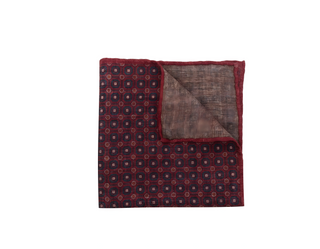 Brunello Cucinelli Wool Blend Red Geometric Pattern Pocket Square
