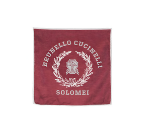 Brunello Cucinelli Silk Logo Print Contrast-Edge Pocket Square Burgundy