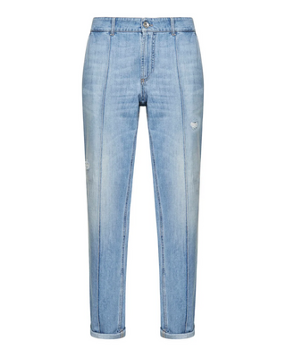 Brunello Cucinelli Light Blue Distressed Denim Front-Seam Jeans