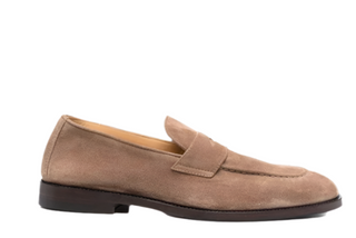 Brunello Cucinelli Suede Penny Loafers in Dark Beige