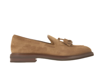 Brunello Cucinelli Suede Tassel Loafers in Light Brown